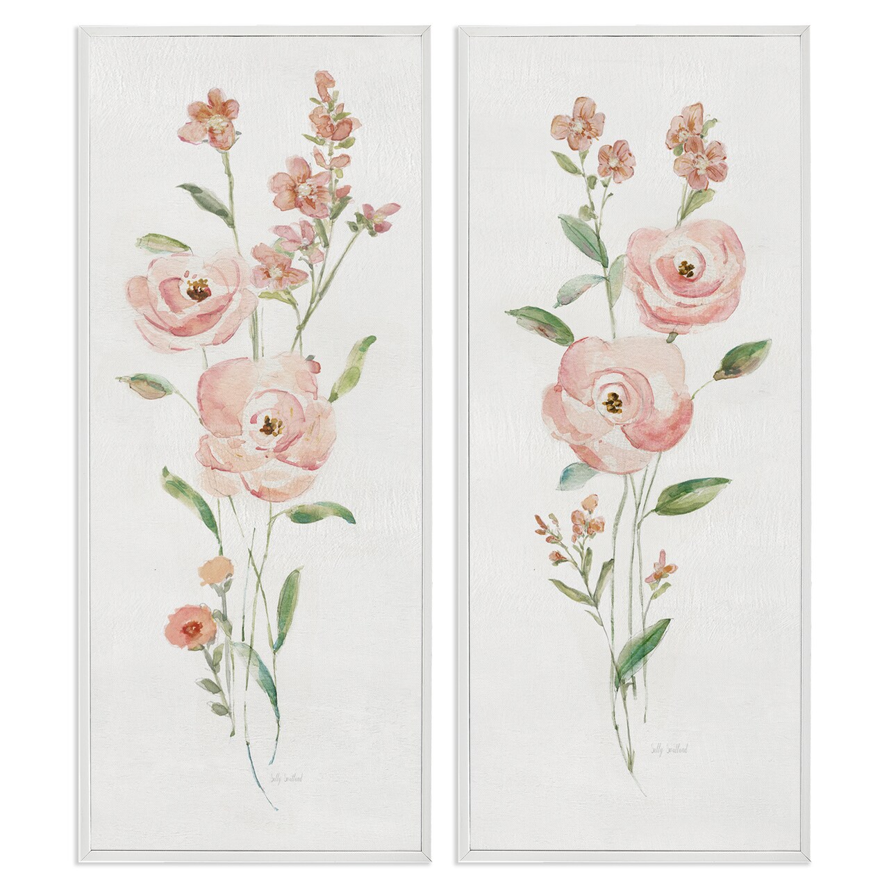 Stupell Industries Simple Pink Watercolor Flowers 2 pc Framed Giclee Wall Art Set Design by Sally Swatland